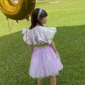 Lola + The Boys Birthday Girl Gem Ruffle Shirt for 5 YO with Purple Tulle Skirt